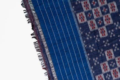 Red & Royal Blue Sambalpuri Cotton Saree with Pyramid Ikat