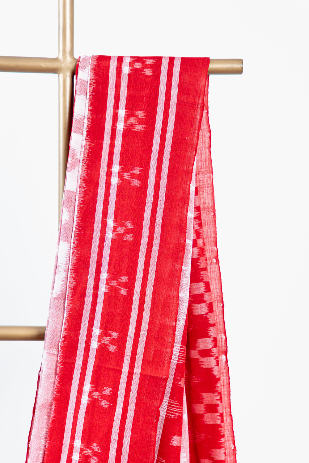 Crimson & Cream Sambalpuri Cotton Saree with Diamond Chevron Ikat