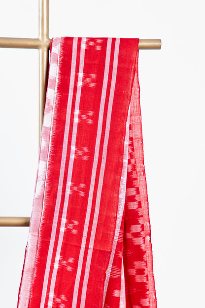Crimson & Cream Sambalpuri Cotton Saree with Diamond Chevron Ikat