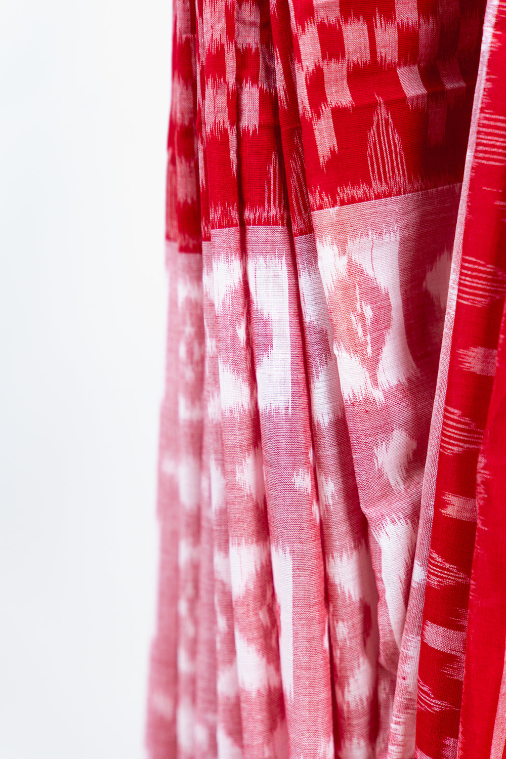Crimson & Cream Sambalpuri Cotton Saree with Diamond Chevron Ikat