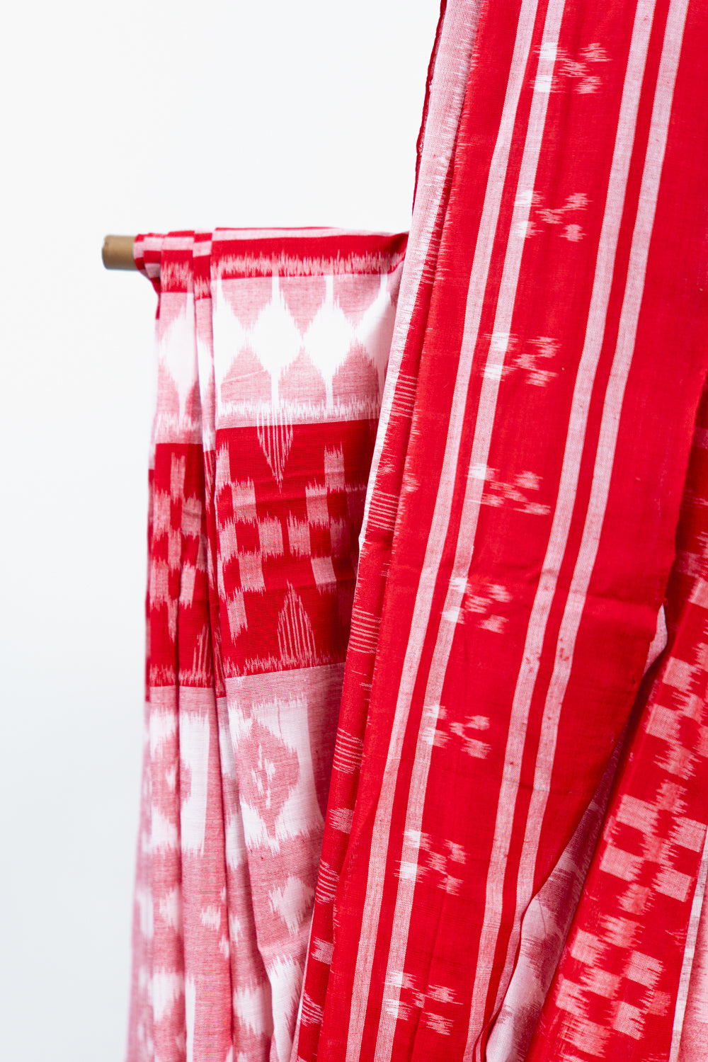 Crimson & Cream Sambalpuri Cotton Saree with Diamond Chevron Ikat