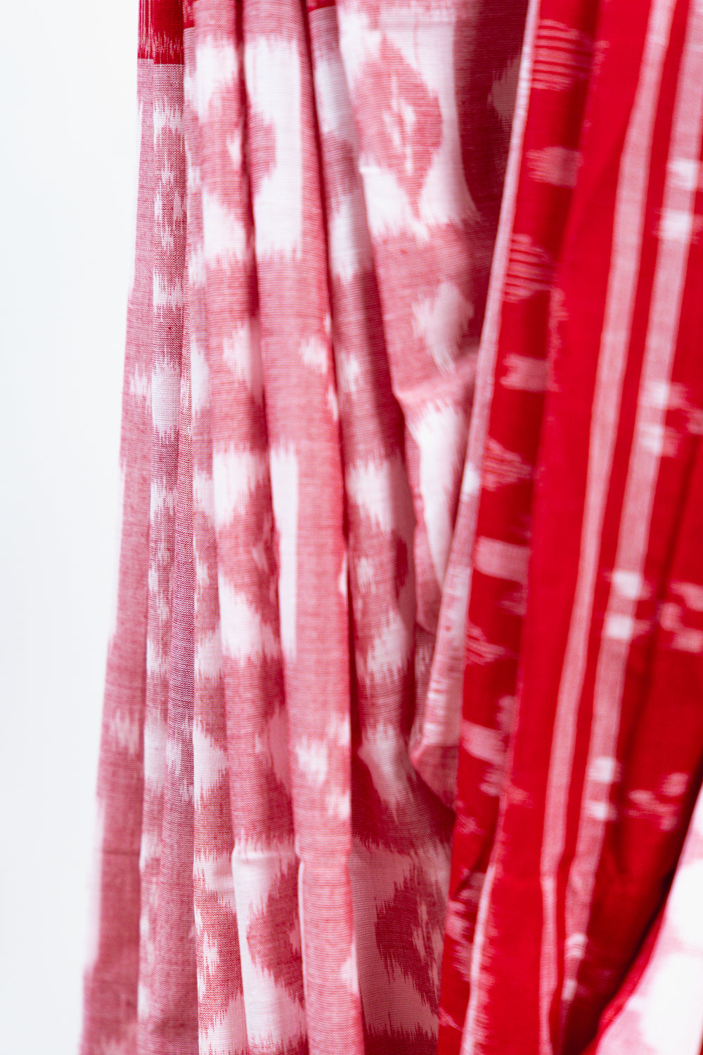 Crimson & Cream Sambalpuri Cotton Saree with Diamond Chevron Ikat
