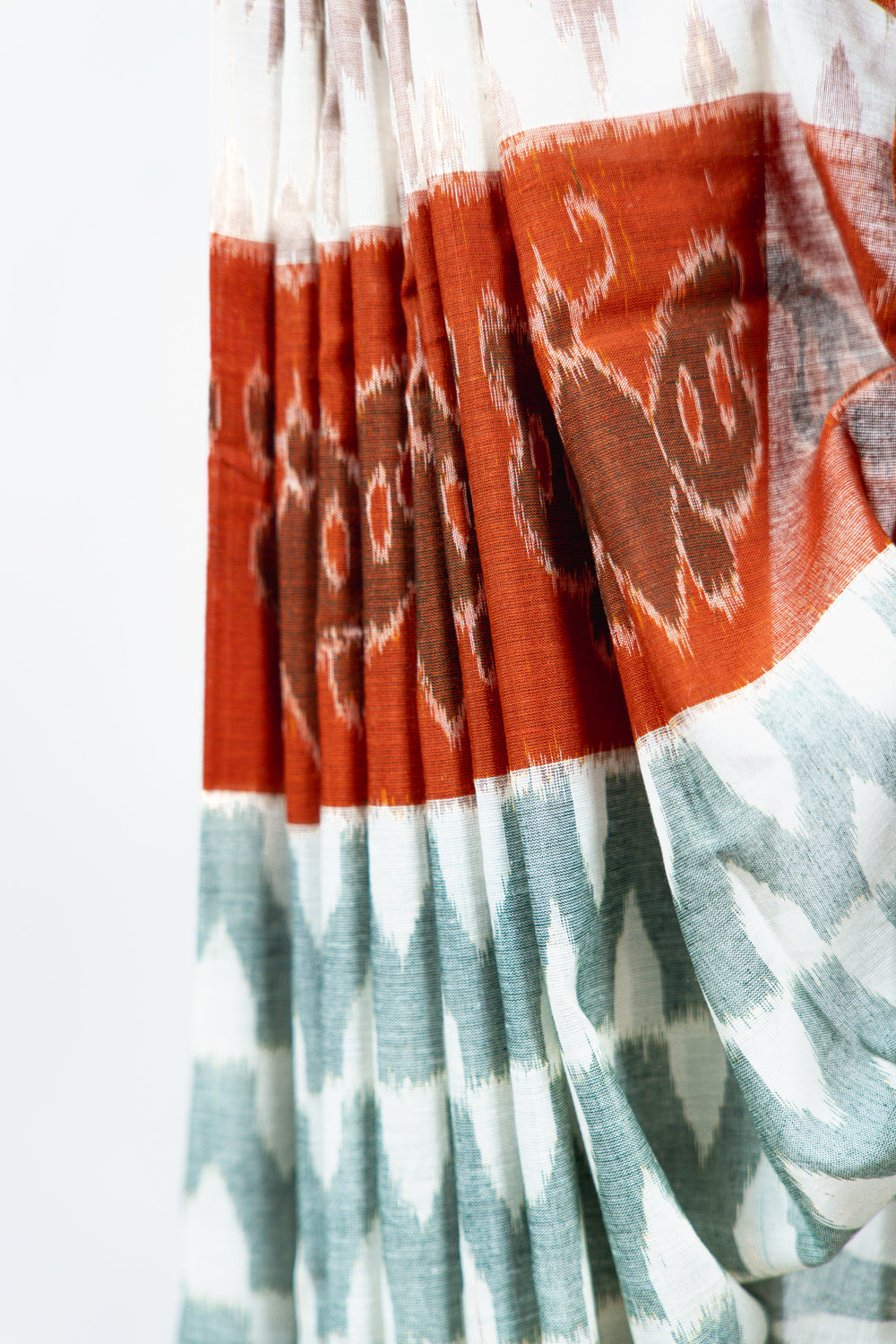 Grey Sambalpuri Cotton Saree with Rust Red Border | Atulya Karigari