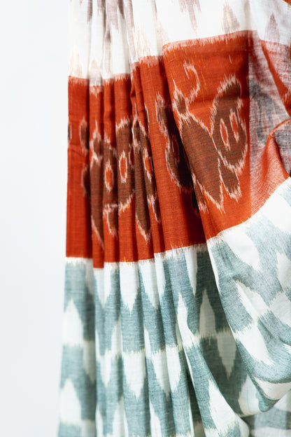 Grey Sambalpuri Cotton Saree with Rust Red Border | Atulya Karigari