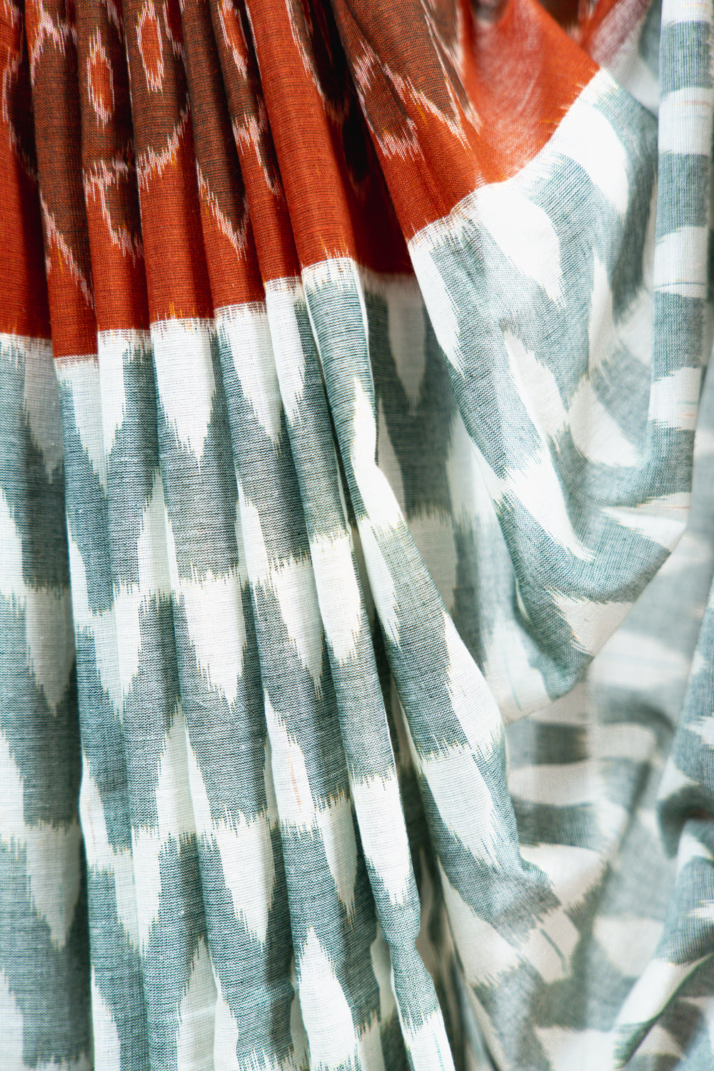 Grey Sambalpuri Cotton Saree with Rust Red Border | Atulya Karigari