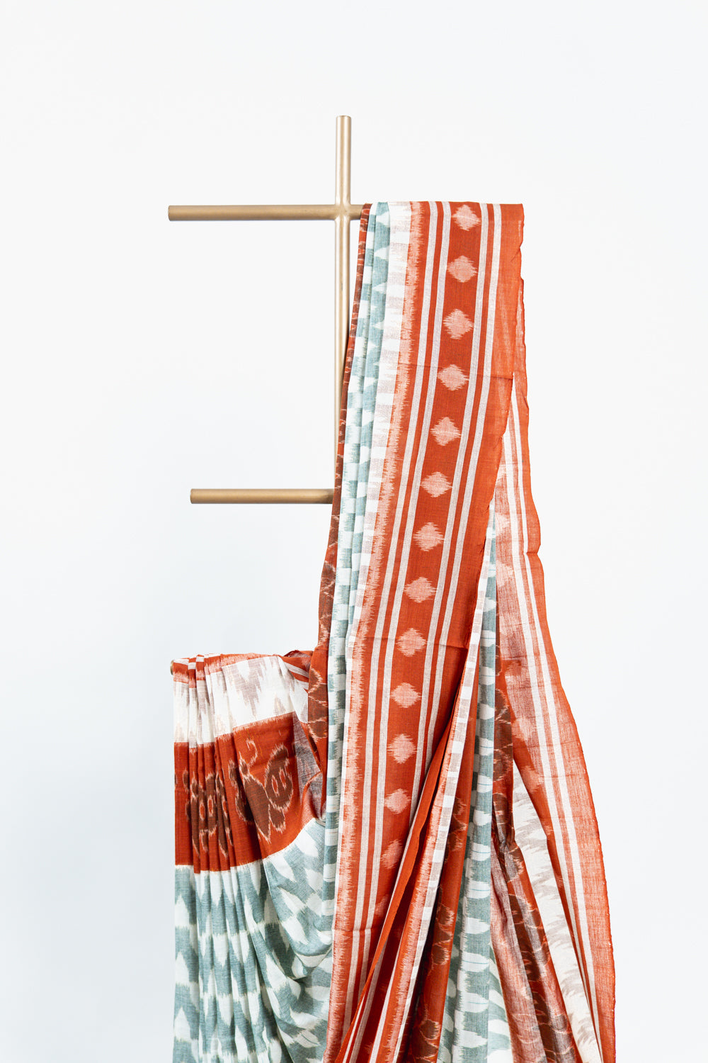 Grey Sambalpuri Cotton Saree with Rust Red Border | Atulya Karigari