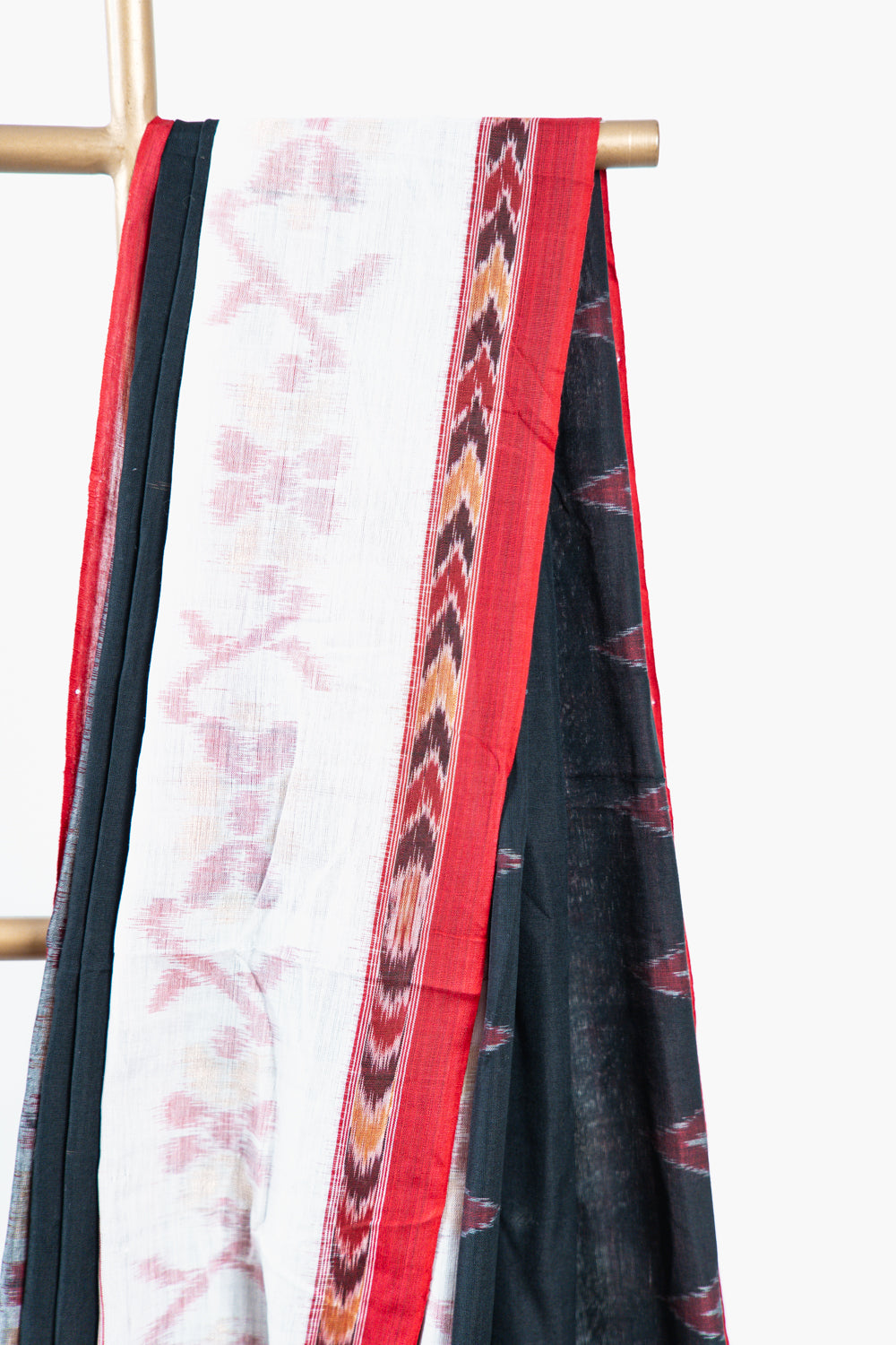 Black & Off-White Sambalpuri Cotton Saree with Kumbha Motifs