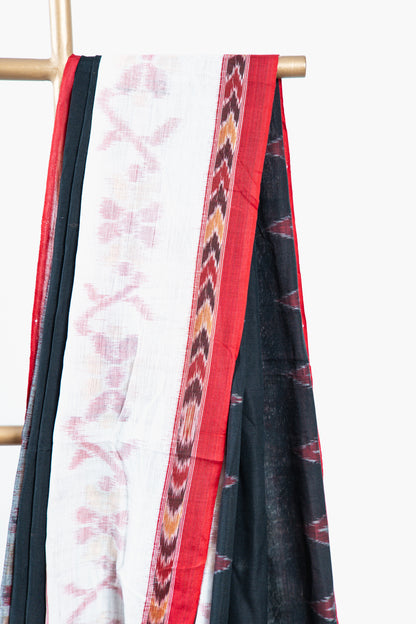 Black & Off-White Sambalpuri Cotton Saree with Kumbha Motifs