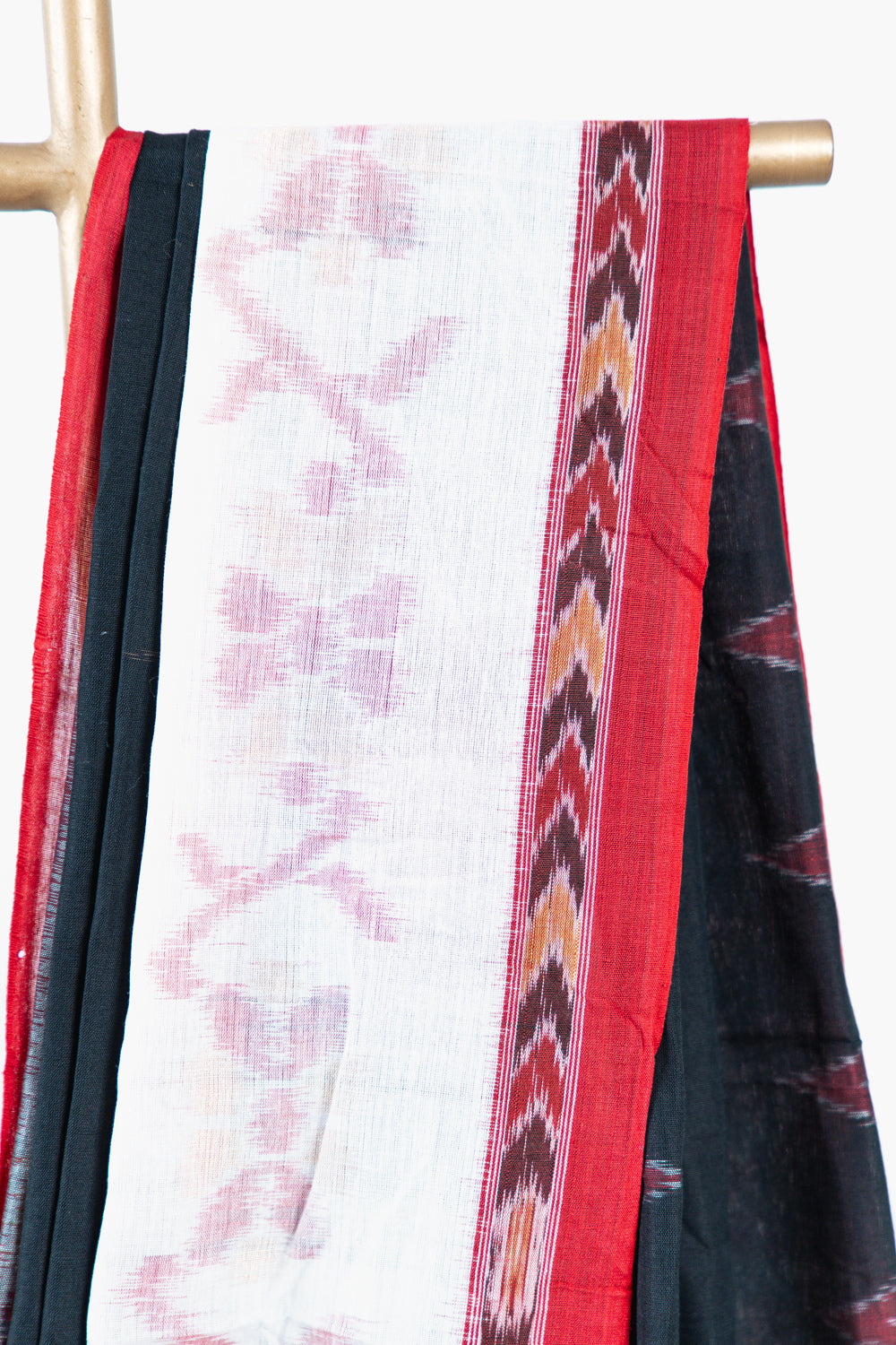 Black & Off-White Sambalpuri Cotton Saree with Kumbha Motifs