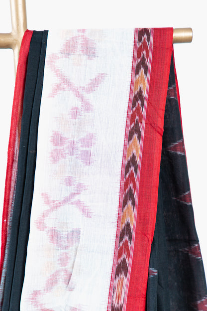 Black & Off-White Sambalpuri Cotton Saree with Kumbha Motifs