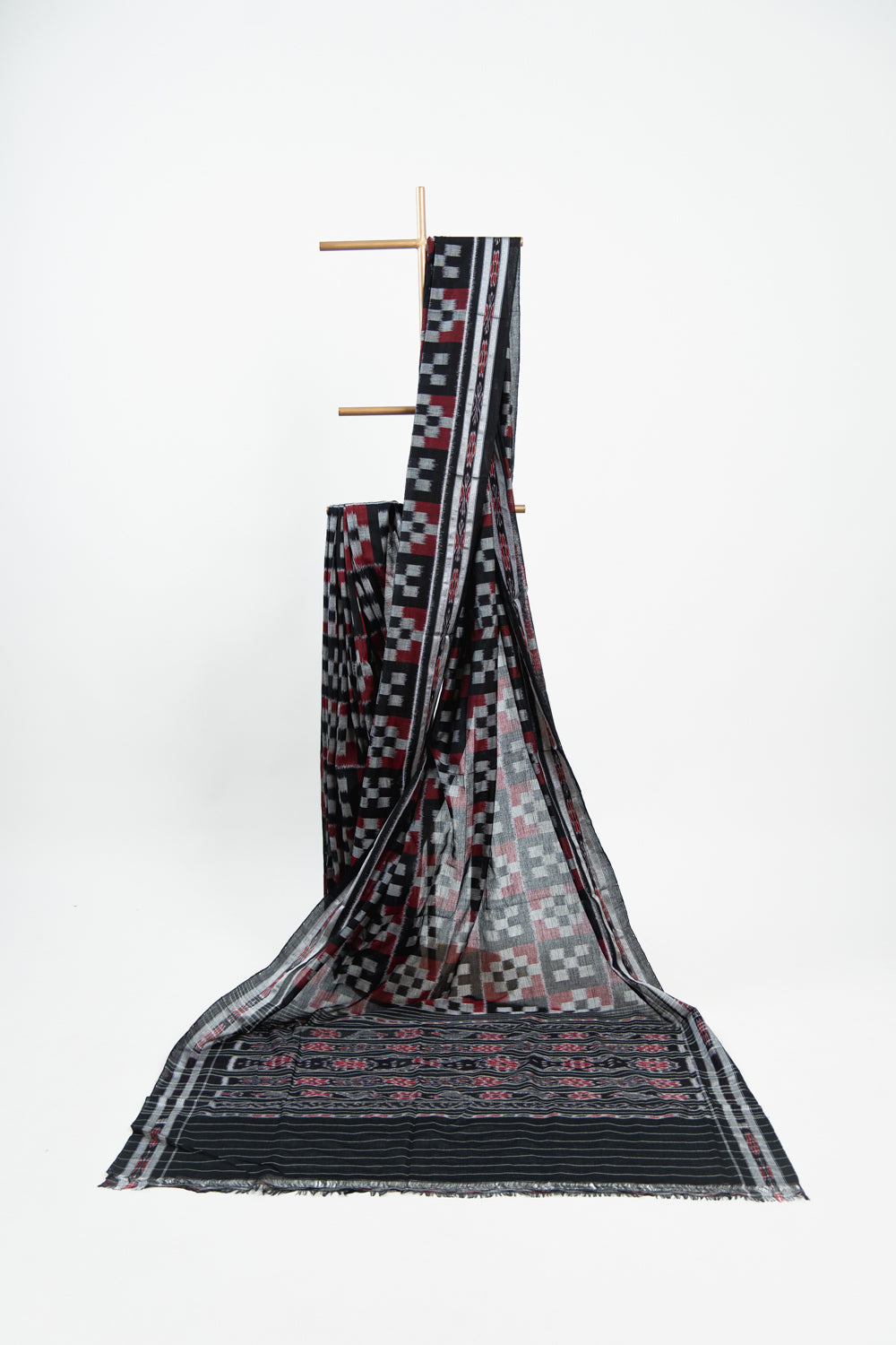 Charcoal Black Sambalpuri Cotton Saree with Fish Ikat Border