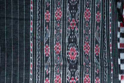 Charcoal Black Sambalpuri Cotton Saree with Fish Ikat Border