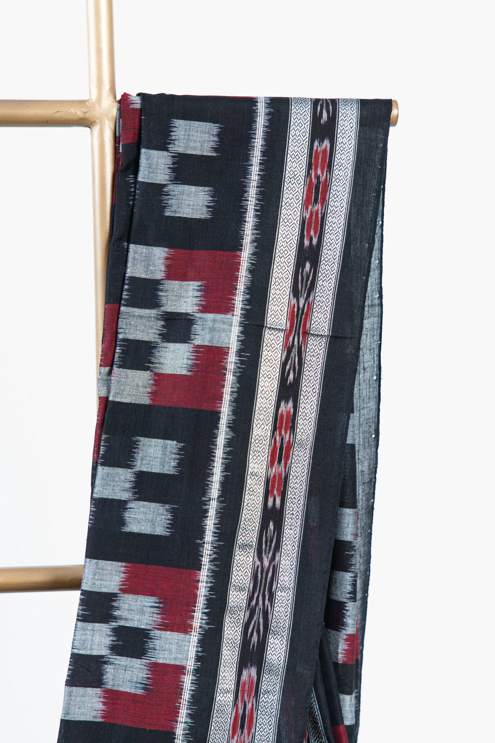Charcoal Black Sambalpuri Cotton Saree with Fish Ikat Border