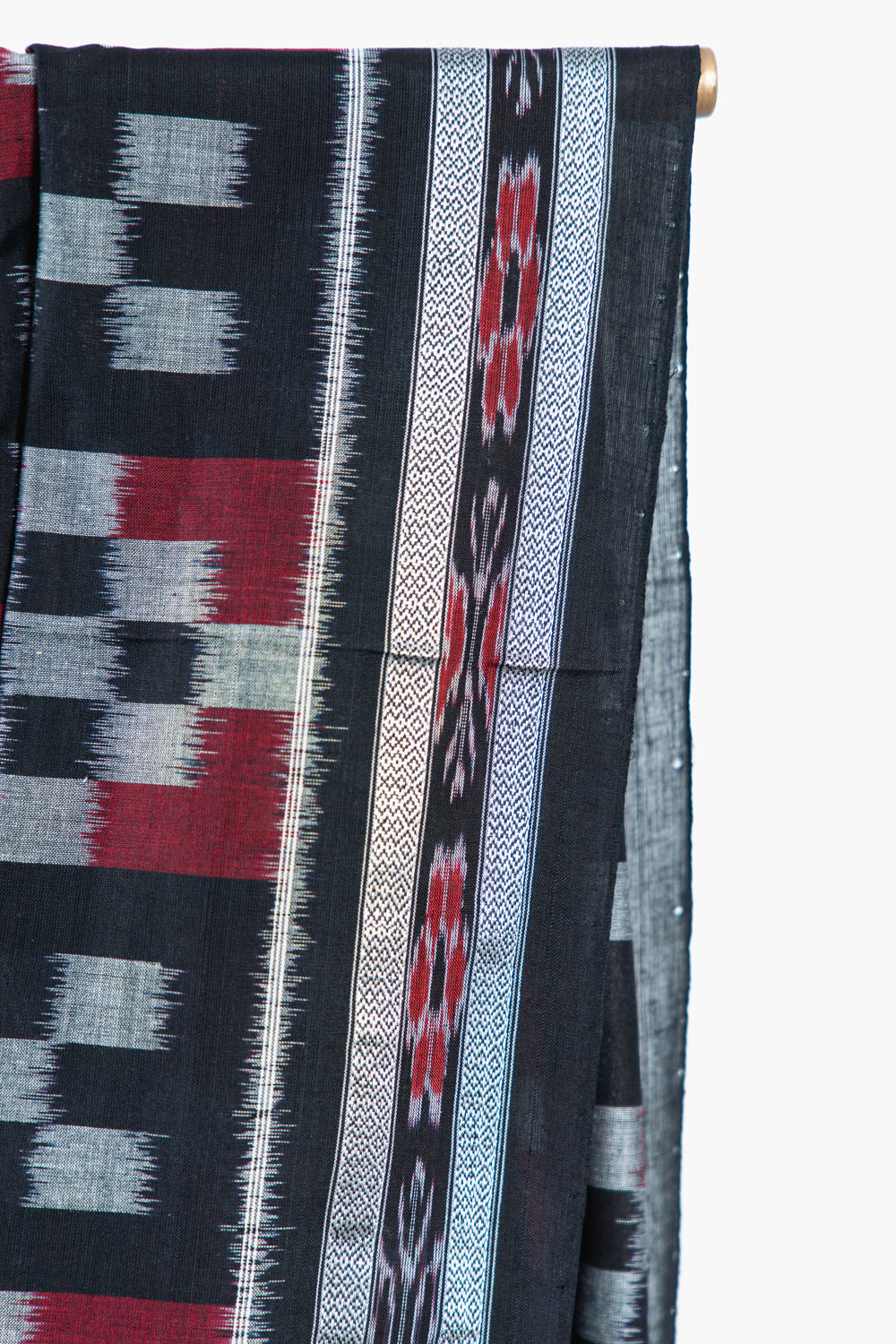 Charcoal Black Sambalpuri Cotton Saree with Fish Ikat Border