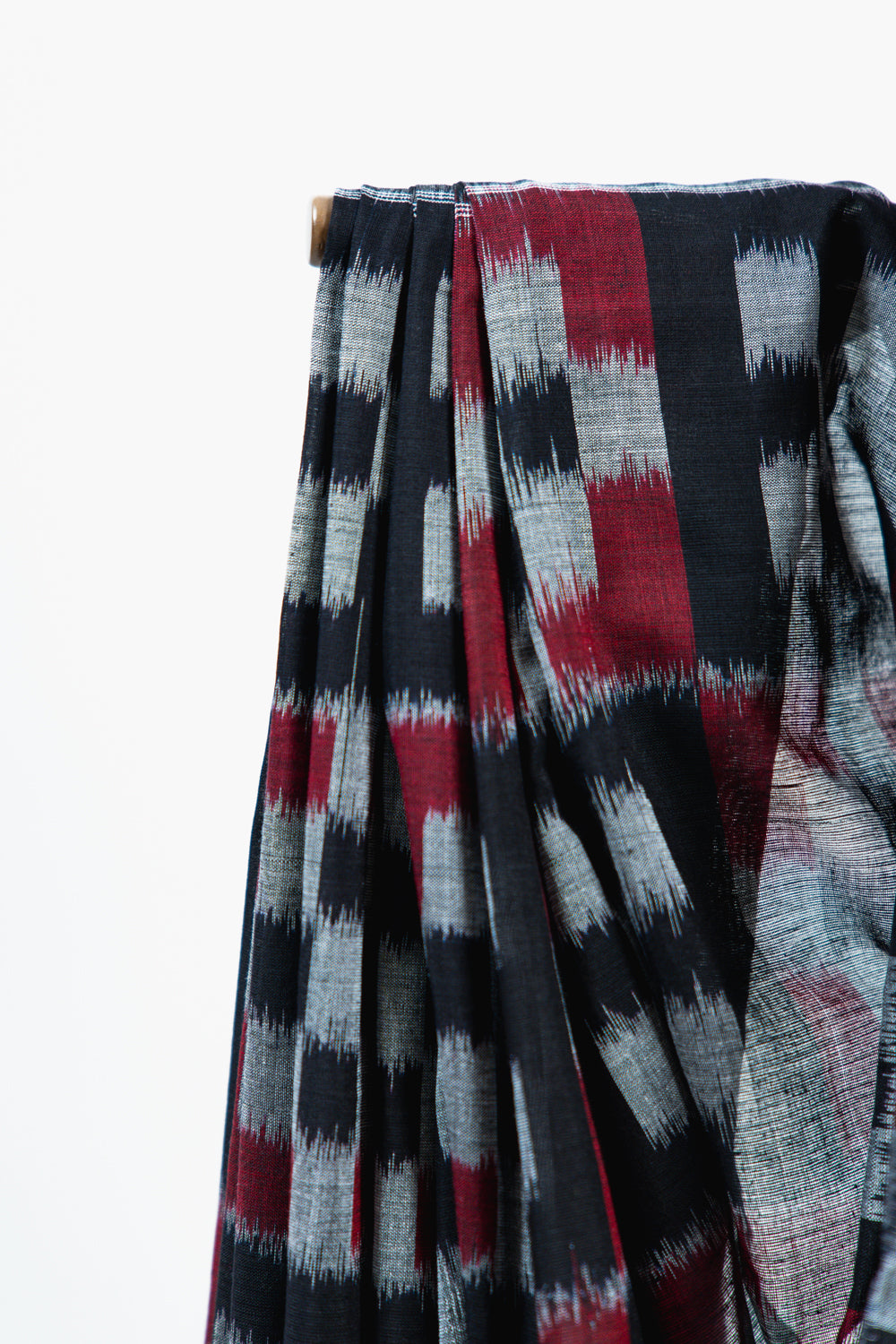 Charcoal Black Sambalpuri Cotton Saree with Fish Ikat Border