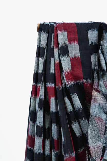 Charcoal Black Sambalpuri Cotton Saree with Fish Ikat Border