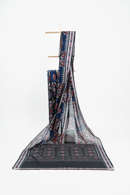 Royal Blue Sambalpuri Cotton Saree with Padma Ikat Medallion