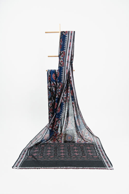 Royal Blue Sambalpuri Cotton Saree with Padma Ikat Medallion