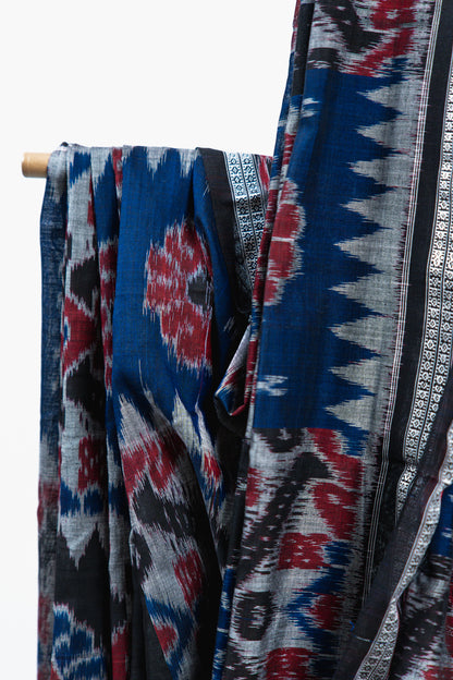 Royal Blue Sambalpuri Cotton Saree with Padma Ikat Medallion