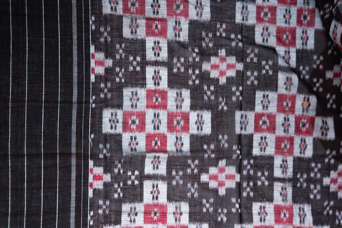 Scarlet Red Sambalpuri Cotton Saree with Chandelier Ikat Motifs
