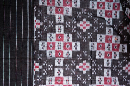 Scarlet Red Sambalpuri Cotton Saree with Chandelier Ikat Motifs