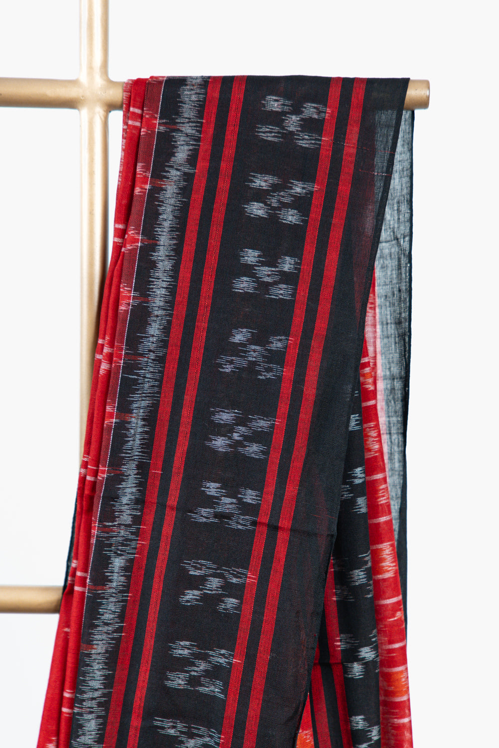 Scarlet Red Sambalpuri Cotton Saree with Chandelier Ikat Motifs