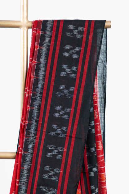 Scarlet Red Sambalpuri Cotton Saree with Chandelier Ikat Motifs