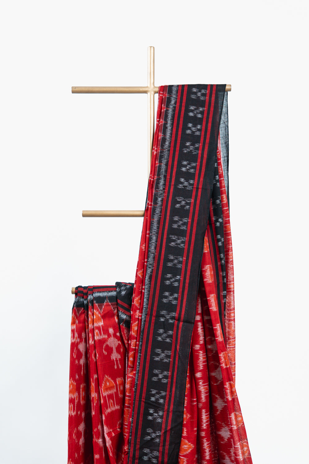 Scarlet Red Sambalpuri Cotton Saree with Chandelier Ikat Motifs