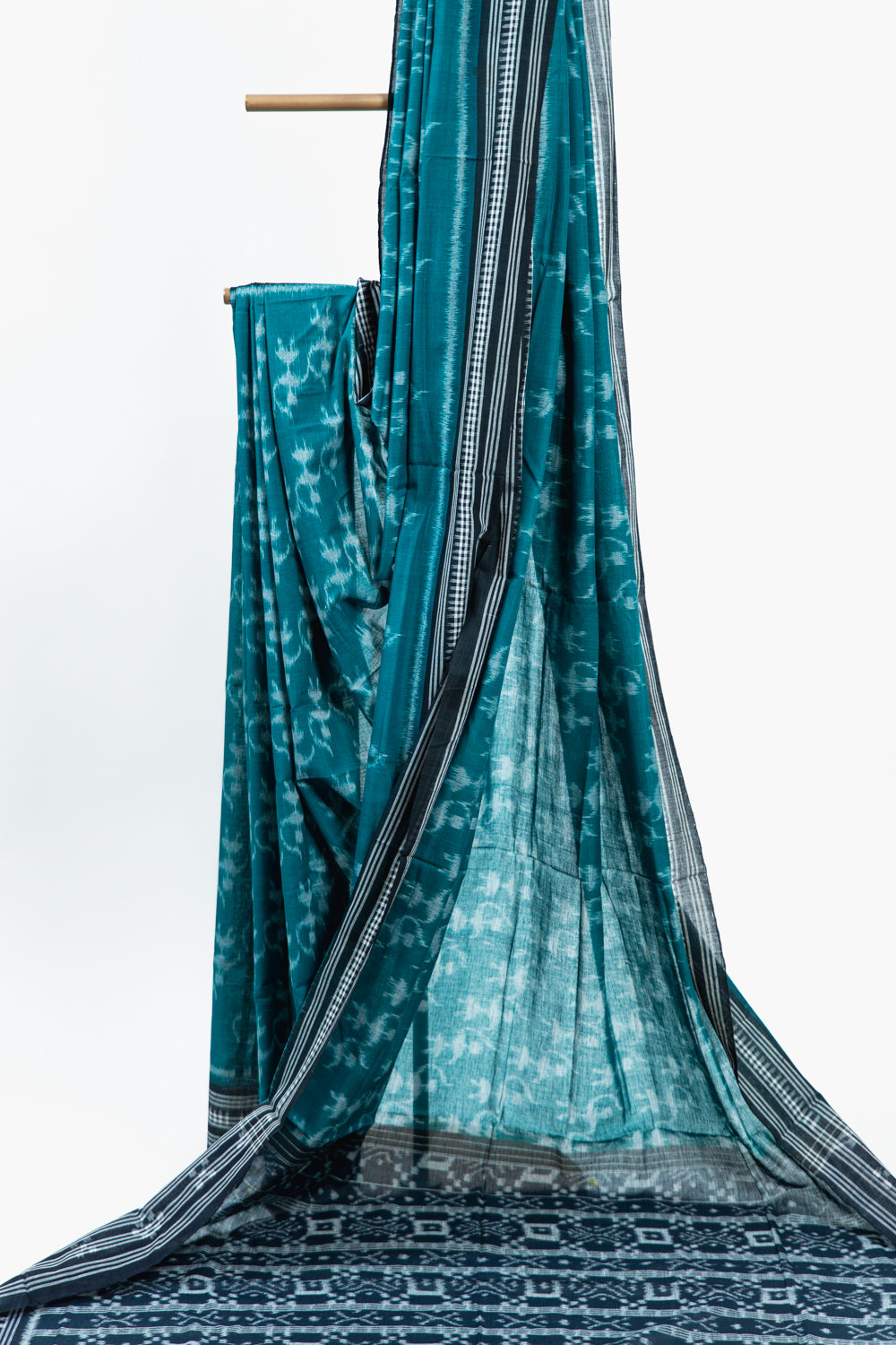 Deep Teal Sambalpuri Cotton Saree with Animal Ikat Motifs