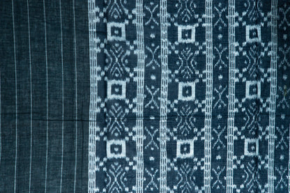 Deep Teal Sambalpuri Cotton Saree with Animal Ikat Motifs
