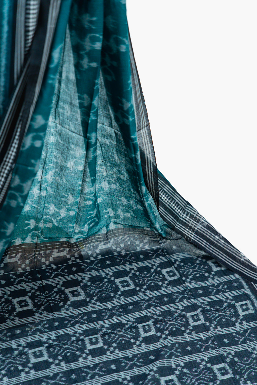 Deep Teal Sambalpuri Cotton Saree with Animal Ikat Motifs