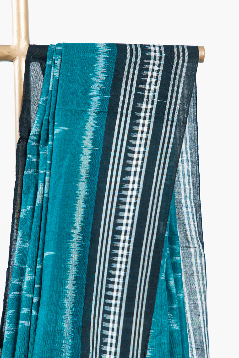 Deep Teal Sambalpuri Cotton Saree with Animal Ikat Motifs