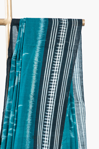 Deep Teal Sambalpuri Cotton Saree with Animal Ikat Motifs