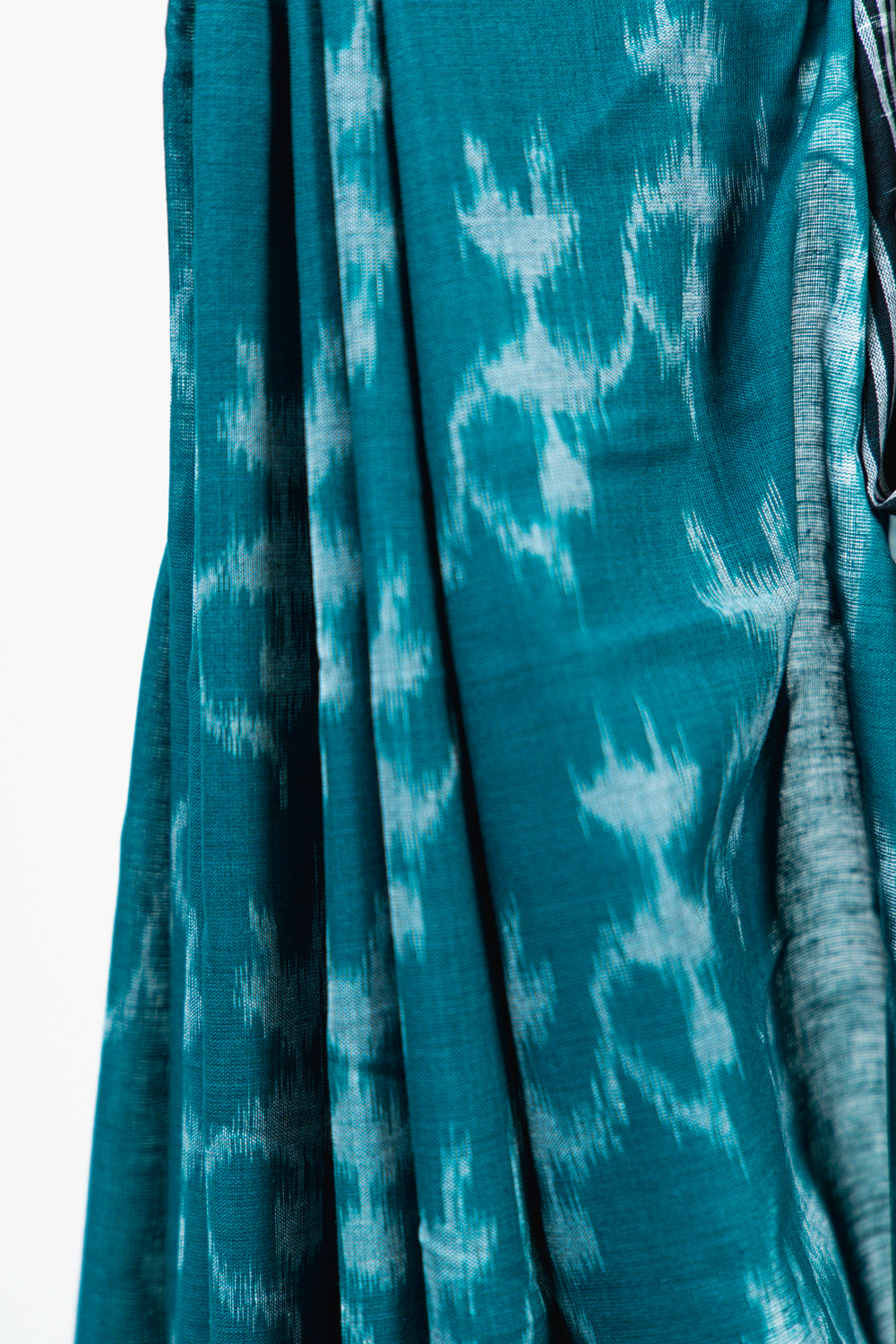 Deep Teal Sambalpuri Cotton Saree with Animal Ikat Motifs