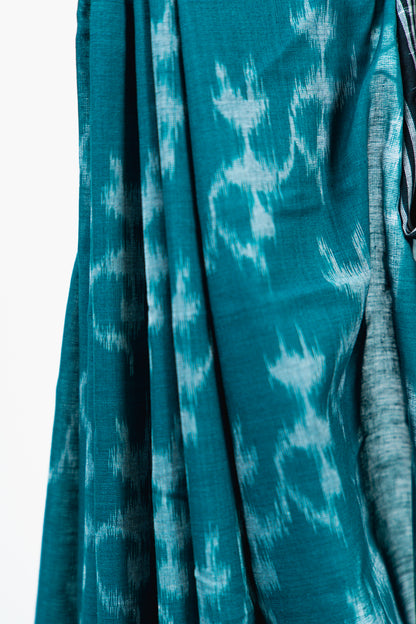 Deep Teal Sambalpuri Cotton Saree with Animal Ikat Motifs