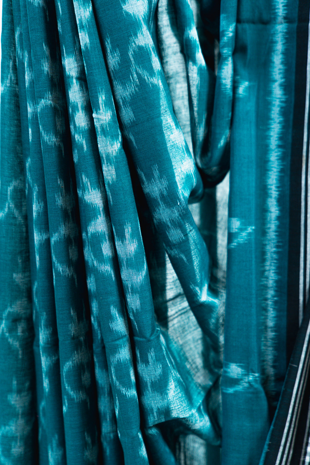 Deep Teal Sambalpuri Cotton Saree with Animal Ikat Motifs