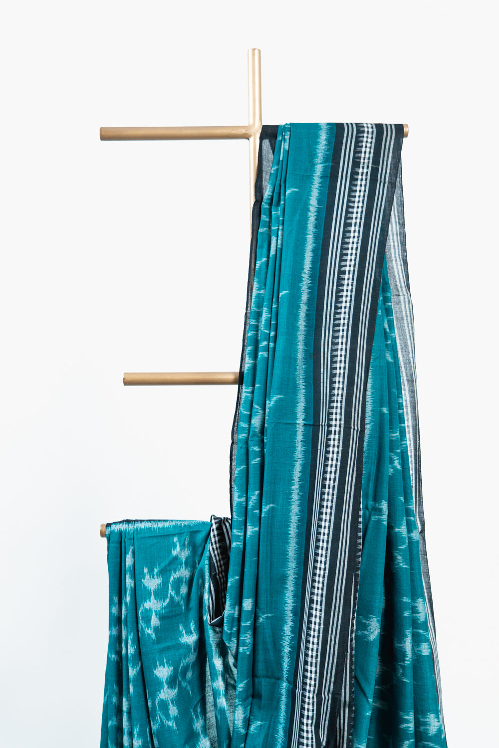 Deep Teal Sambalpuri Cotton Saree with Animal Ikat Motifs