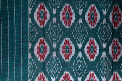 Sea Green Sambalpuri Cotton Saree with Floral Pillar Ikat