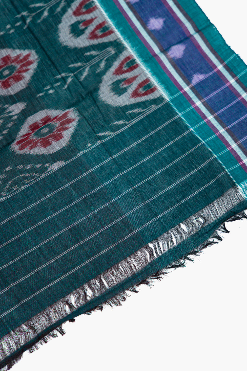 Sea Green Sambalpuri Cotton Saree with Floral Pillar Ikat