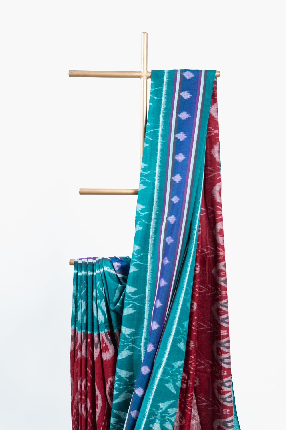 Sea Green Sambalpuri Cotton Saree with Floral Pillar Ikat