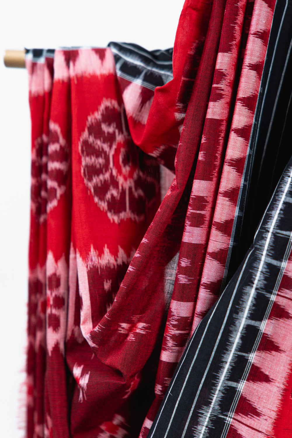 Crimson Maroon Sambalpuri Cotton Saree with Padma & Star Butis