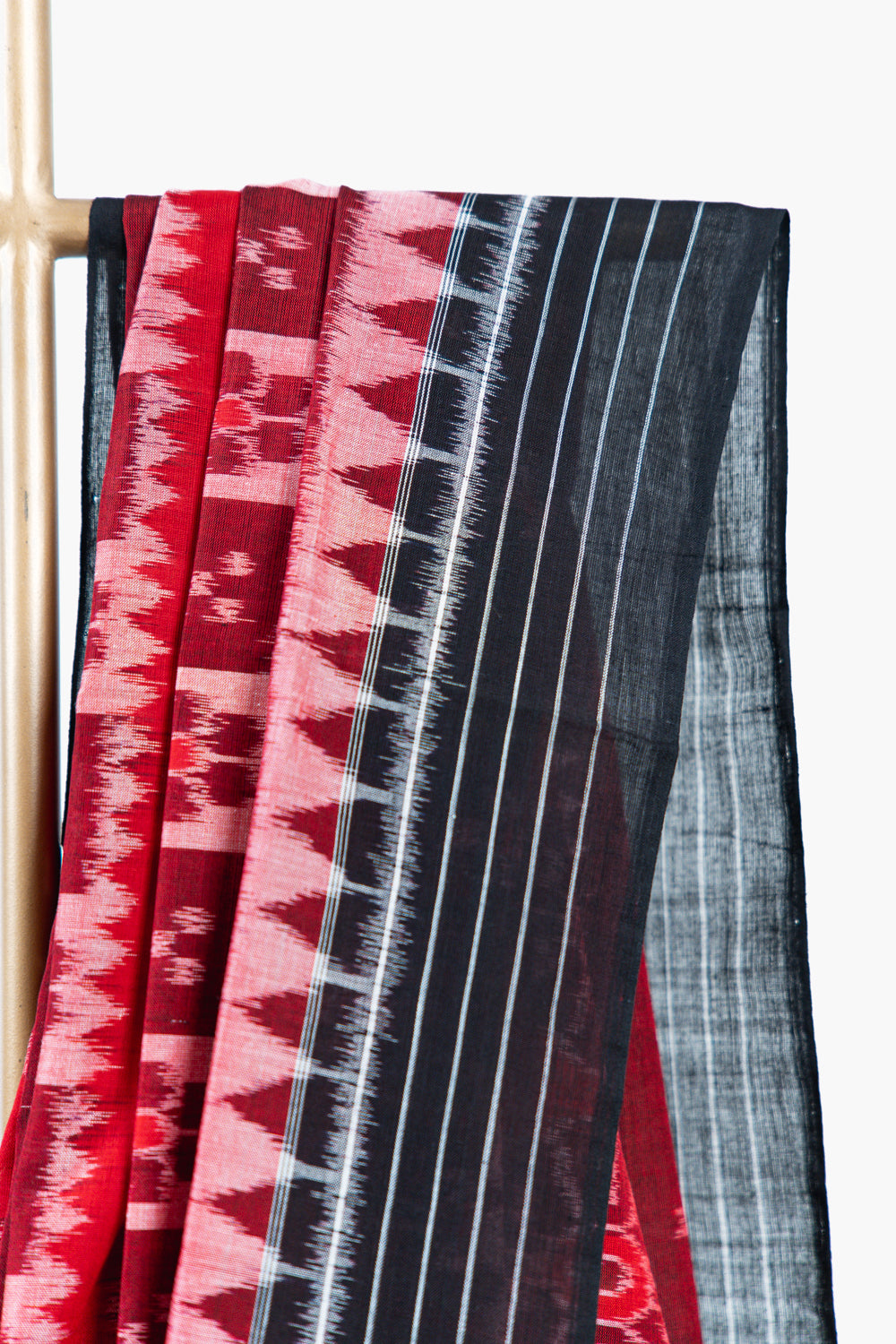 Crimson Maroon Sambalpuri Cotton Saree with Padma & Star Butis