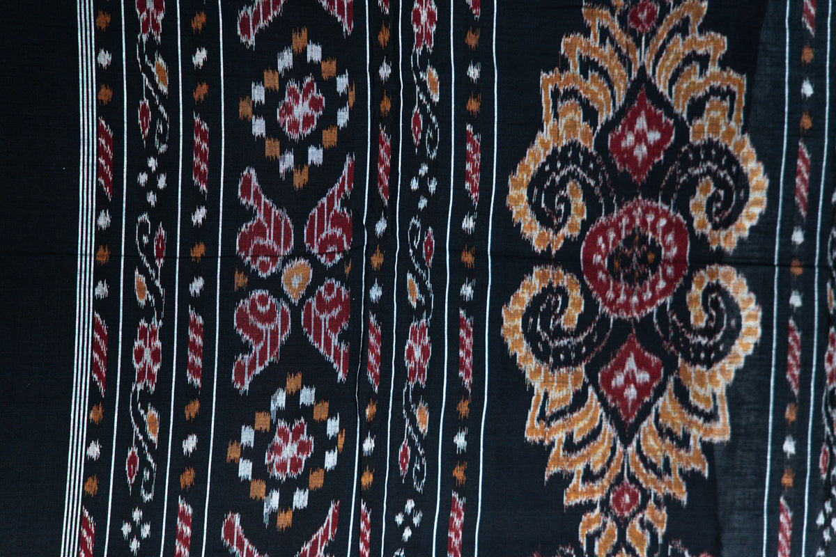 Black & Silver Grey Sambalpuri Cotton Saree with Elephant Ikat