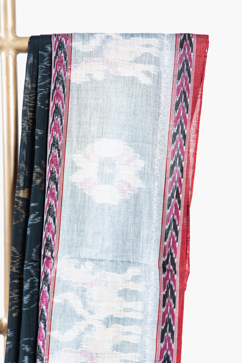 Black & Silver Grey Sambalpuri Cotton Saree with Elephant Ikat