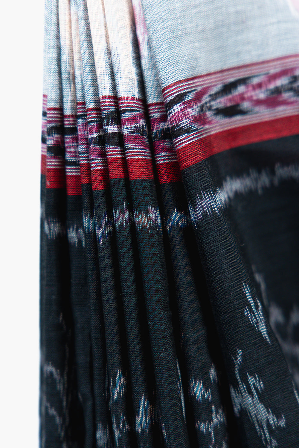 Black & Silver Grey Sambalpuri Cotton Saree with Elephant Ikat