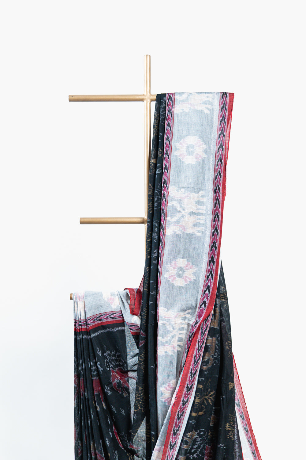 Black & Silver Grey Sambalpuri Cotton Saree with Elephant Ikat