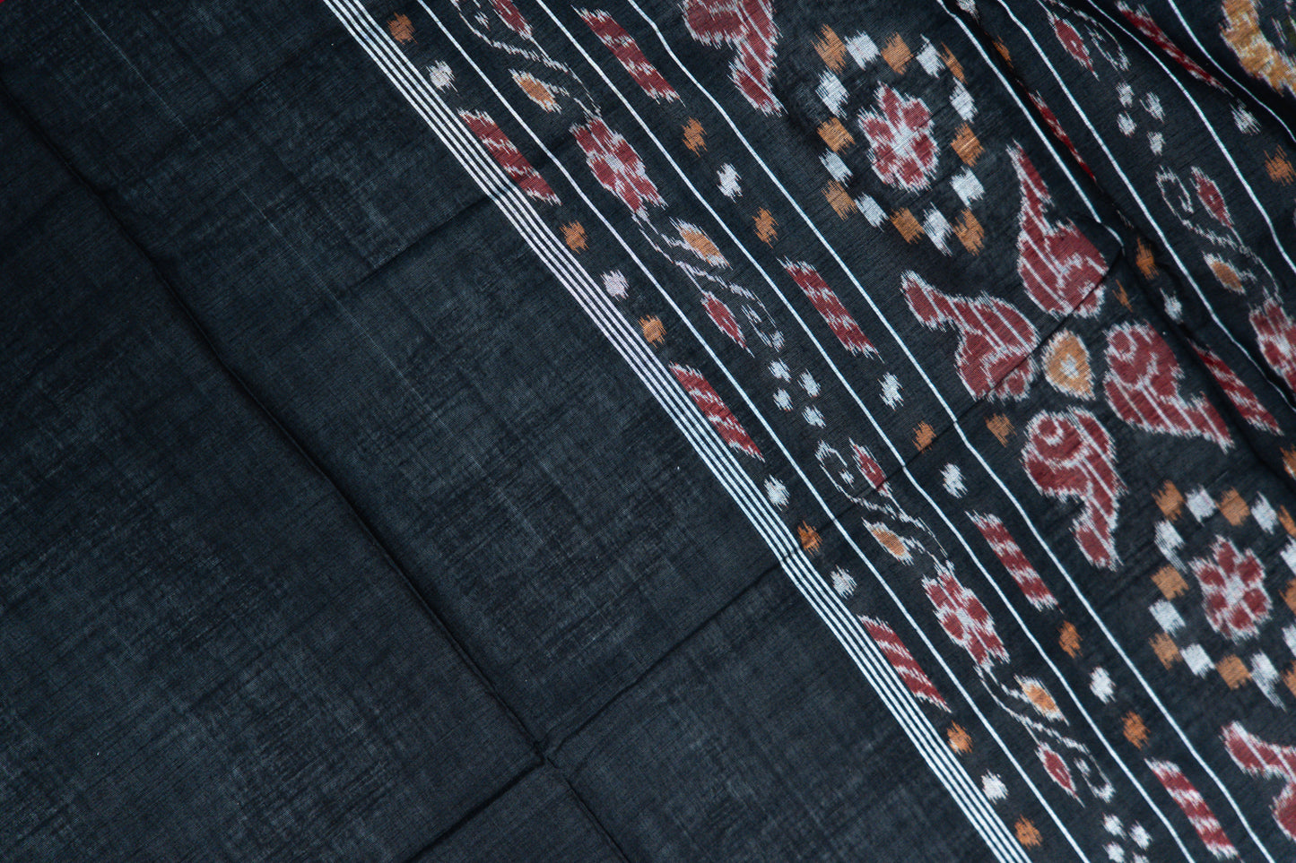 Black & Silver Grey Sambalpuri Cotton Saree with Elephant Ikat