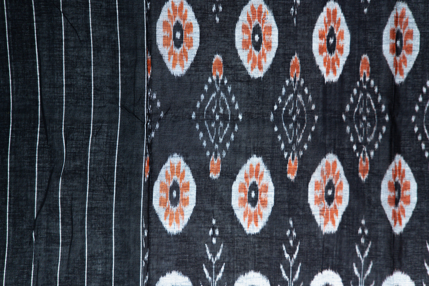 Slate Grey Sambalpuri Cotton Saree with Peach & Off-White Floral Ikat