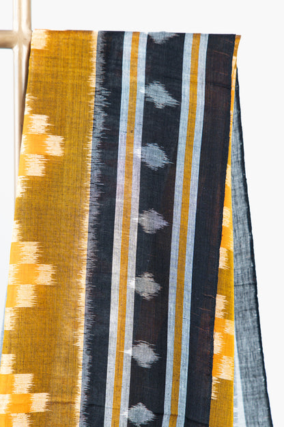 Slate Grey Sambalpuri Cotton Saree with Peach & Off-White Floral Ikat