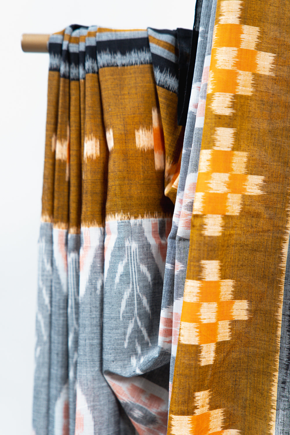 Slate Grey Sambalpuri Cotton Saree with Peach & Off-White Floral Ikat